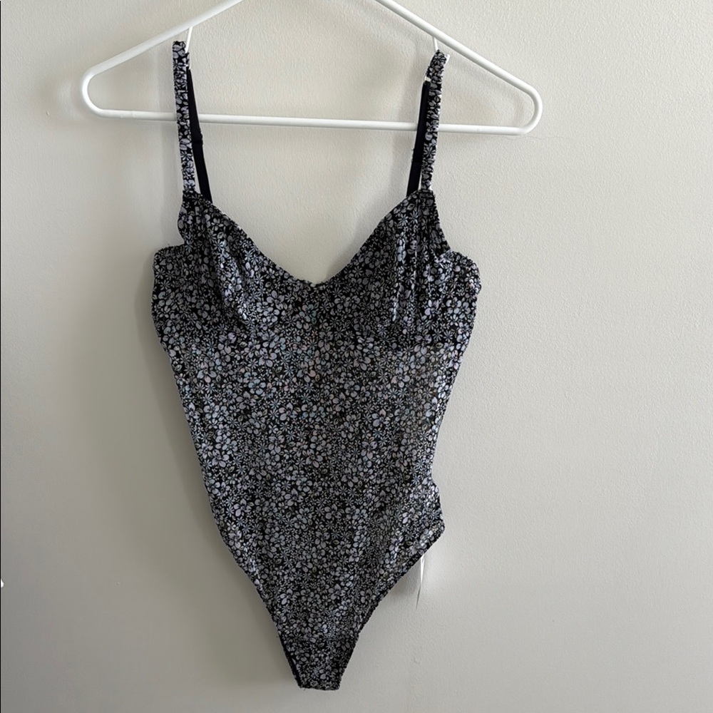 Mesh Floral Black Bodysuit